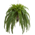 39" Boston Fern Artificial Plant in Metal Hanging Bowl by Nearly Natural