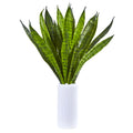 22" Sansevieria Artificial Plant in White Vase by Nearly Natural