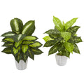 19" Dieffenbachia Artificial Plant in White Vase (Set of 2) by Nearly Natural