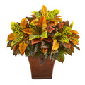 25" Garden Croton Plant in Brown Planter (Real Touch) by Nearly Natural
