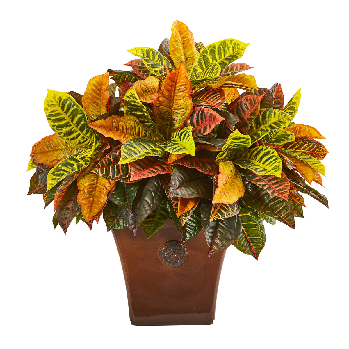 25" Garden Croton Plant in Brown Planter (Real Touch) by Nearly Natural