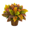 17" Garden Croton Artificial Plant in Basket (Real Touch) by Nearly Natural