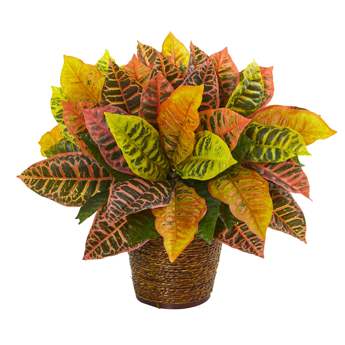 17" Garden Croton Artificial Plant in Basket (Real Touch) by Nearly Natural
