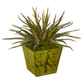 12" Aloe Succulent Artificial Plant in Green Tin Planter by Nearly Natural