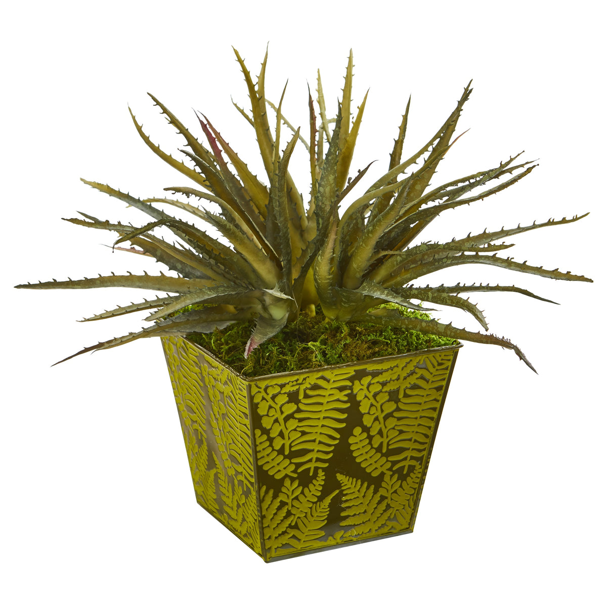 12" Aloe Succulent Artificial Plant in Green Tin Planter by Nearly Natural