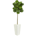 5.5' Fiddle Leaf Artificial Tree in White Tower Planter by Nearly Natural