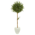 5' Olive Topiary Artificial Tree in White Planter by Nearly Natural