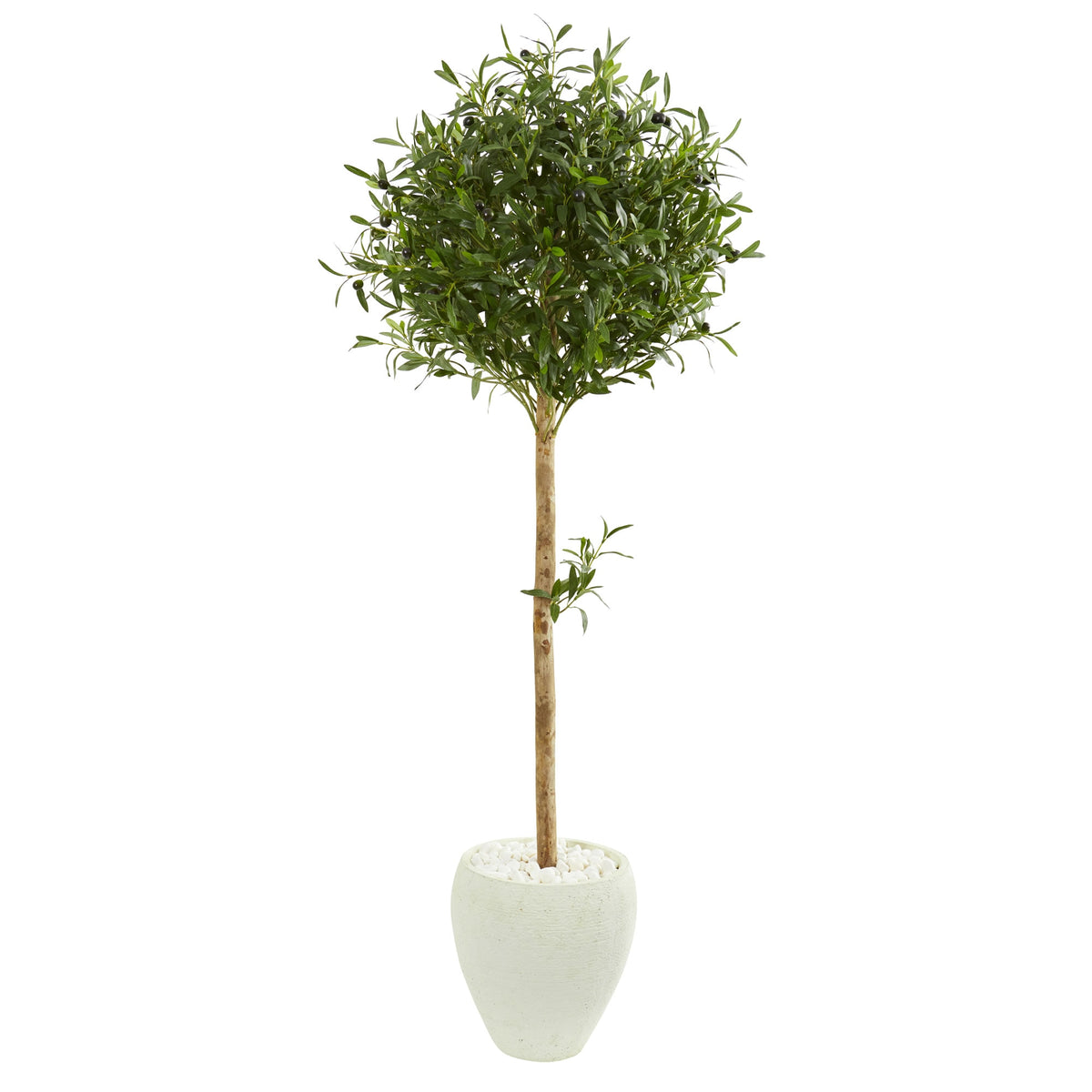 5' Olive Topiary Artificial Tree in White Planter by Nearly Natural