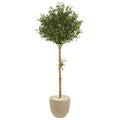 5' Olive Topiary Artificial Tree in Sand Stone Planter by Nearly Natural