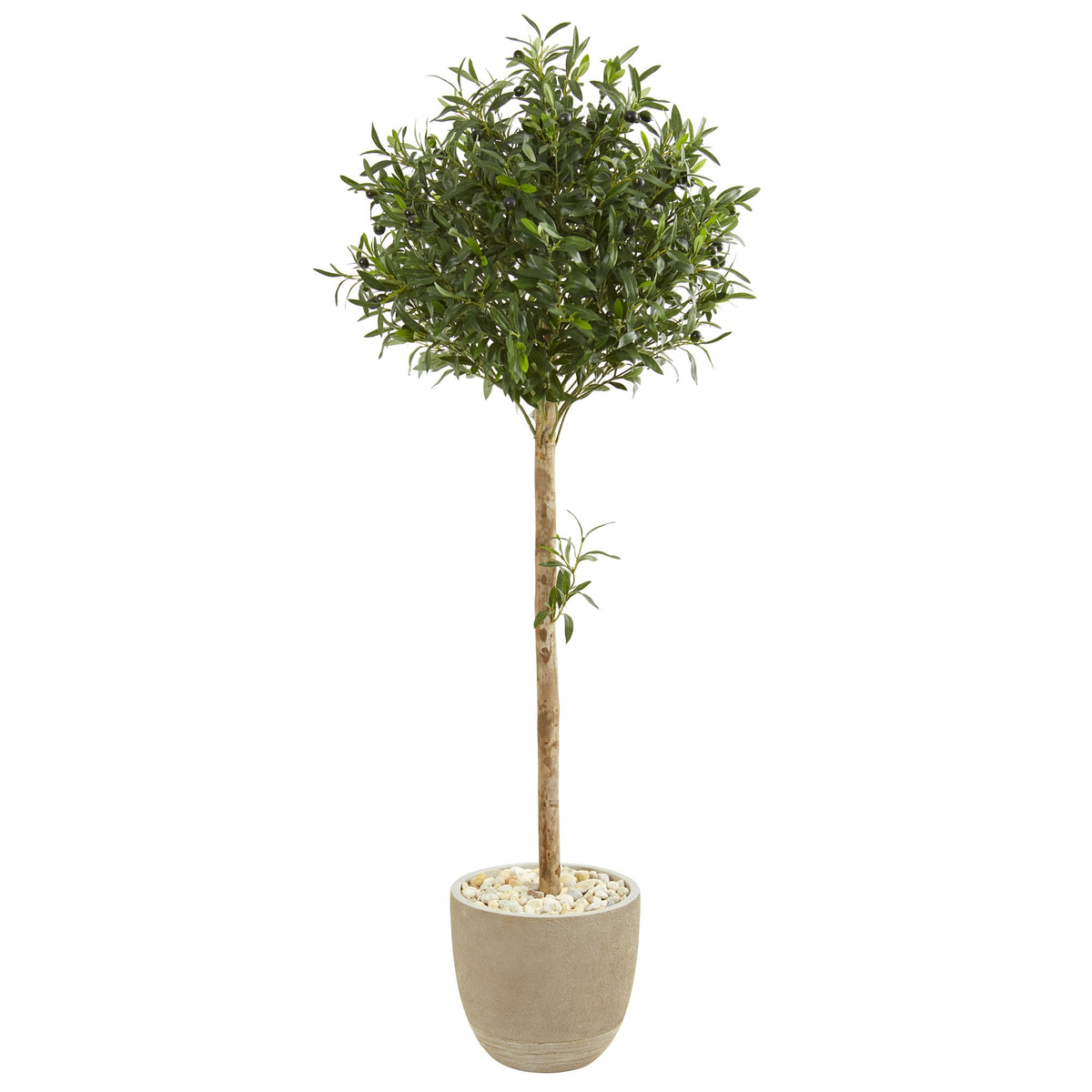5' Olive Topiary Artificial Tree in Sand Stone Planter by Nearly Natural