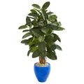 53" Artificial Rubber Tree in Blue Planter by Nearly Natural