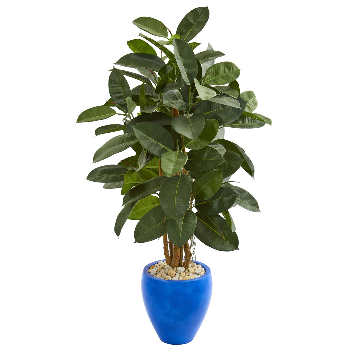 53" Artificial Rubber Tree in Blue Planter by Nearly Natural