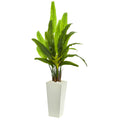 69" Travelers Palm Artificial Tree in White Tower Planter by Nearly Natural