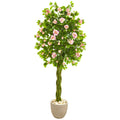 6' Rose Artificial Tree in Sand Stone Planter by Nearly Natural