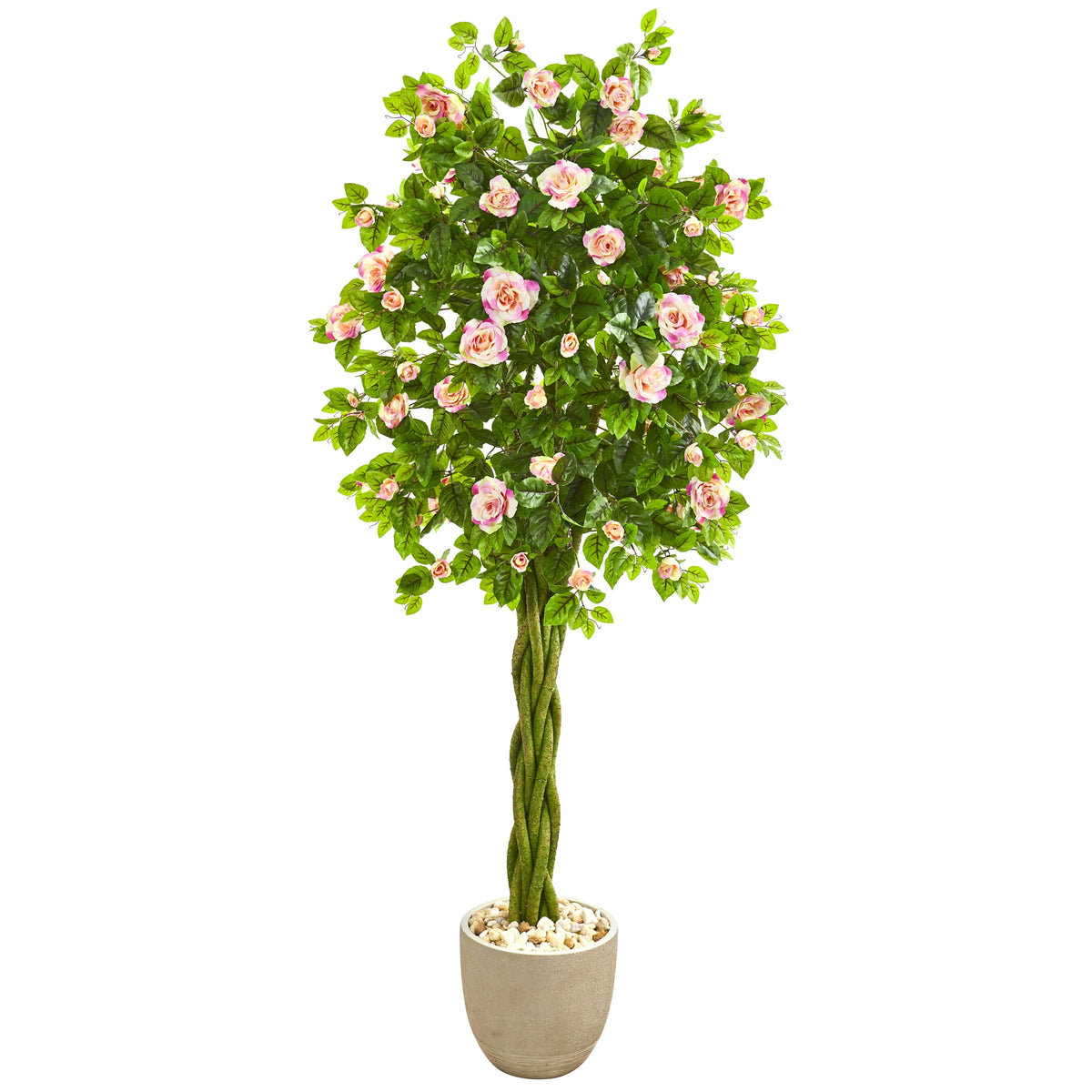 6' Rose Artificial Tree in Sand Stone Planter by Nearly Natural