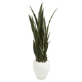 51" Sansevieria Artificial Plant in White Planter by Nearly Natural