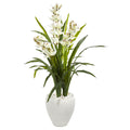 4' Cymbidium Orchid Artificial Plant in White Planter by Nearly Natural