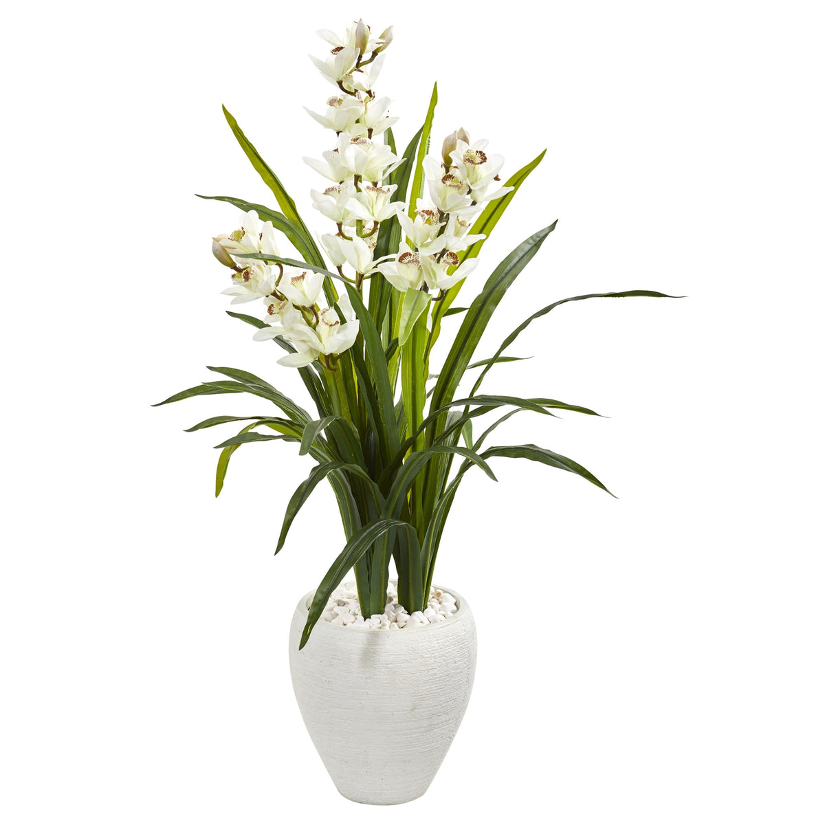 4' Cymbidium Orchid Artificial Plant in White Planter by Nearly Natural