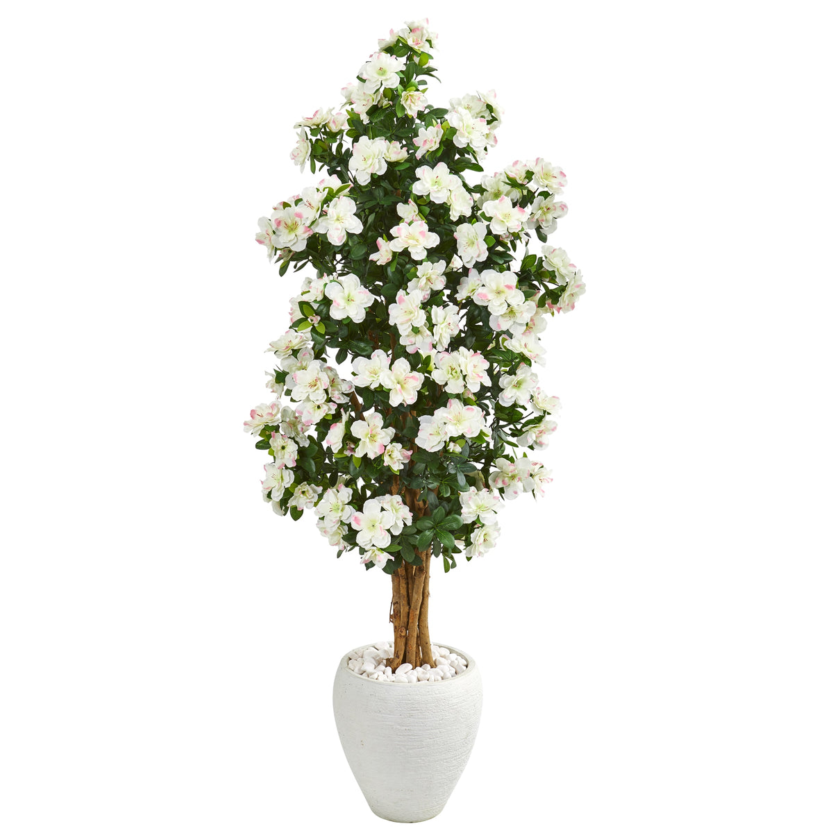 5' Azalea Artificial Tree in White Planter by Nearly Natural