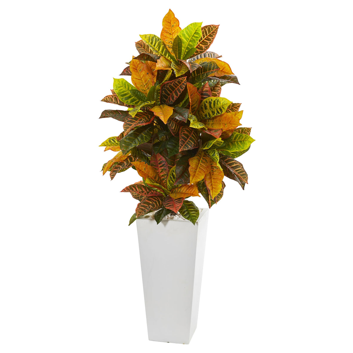 51"Croton Artificial Plant in WhiteTower Planter (RealTouch) by Nearly Natural