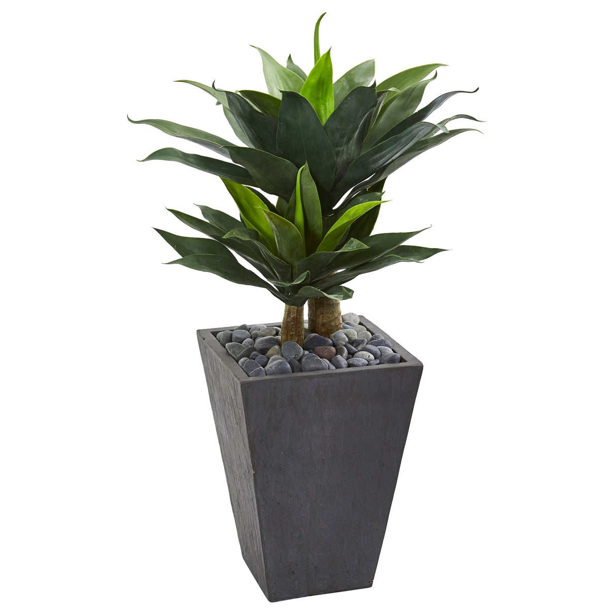 37" Double Agave Succulent Artificial Plant in Slate Planter by Nearly Natural