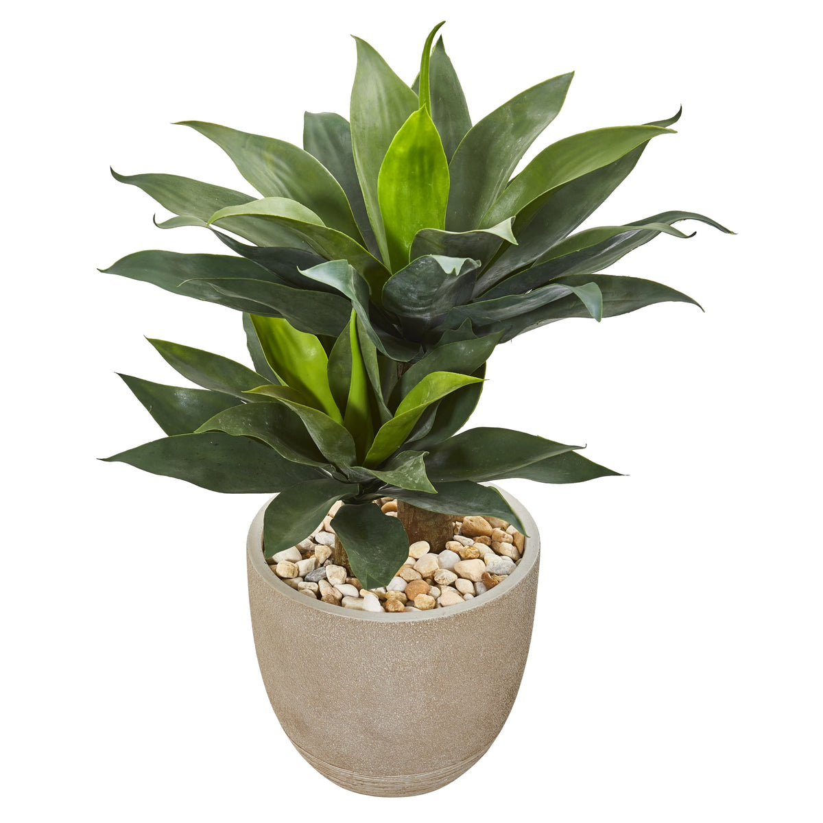 34" Double Agave Artificial Plant in Sand Stone Planter by Nearly Natural