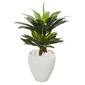 33" Double Agave Succulent Artificial Plant in White Planter by Nearly Natural
