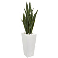 4' Sansevieria Artificial Plant in White Tower Planter by Nearly Natural