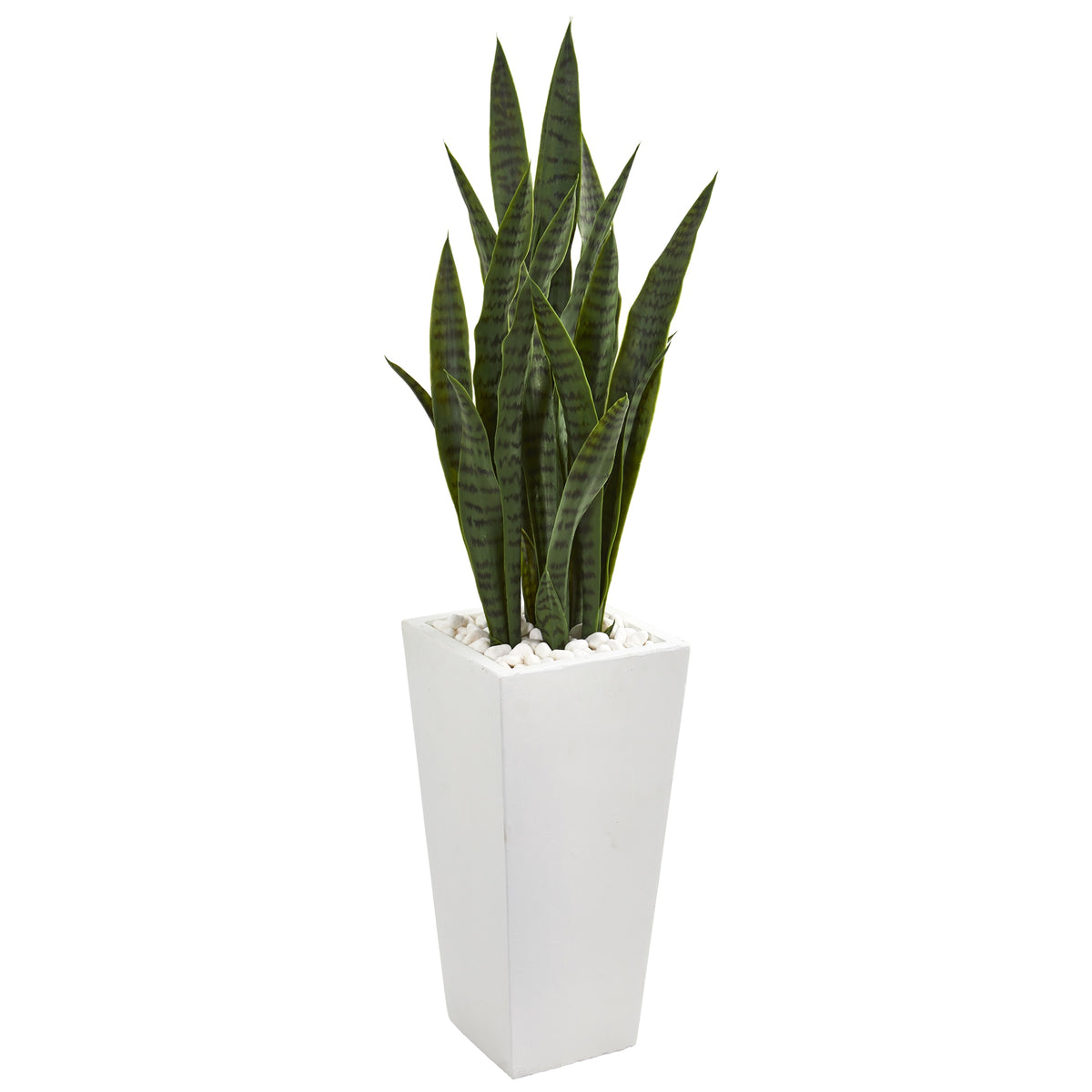 4' Sansevieria Artificial Plant in White Tower Planter by Nearly Natural