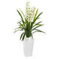 4.5' Cymbidium Orchid Artificial Plant in White Planter by Nearly Natural