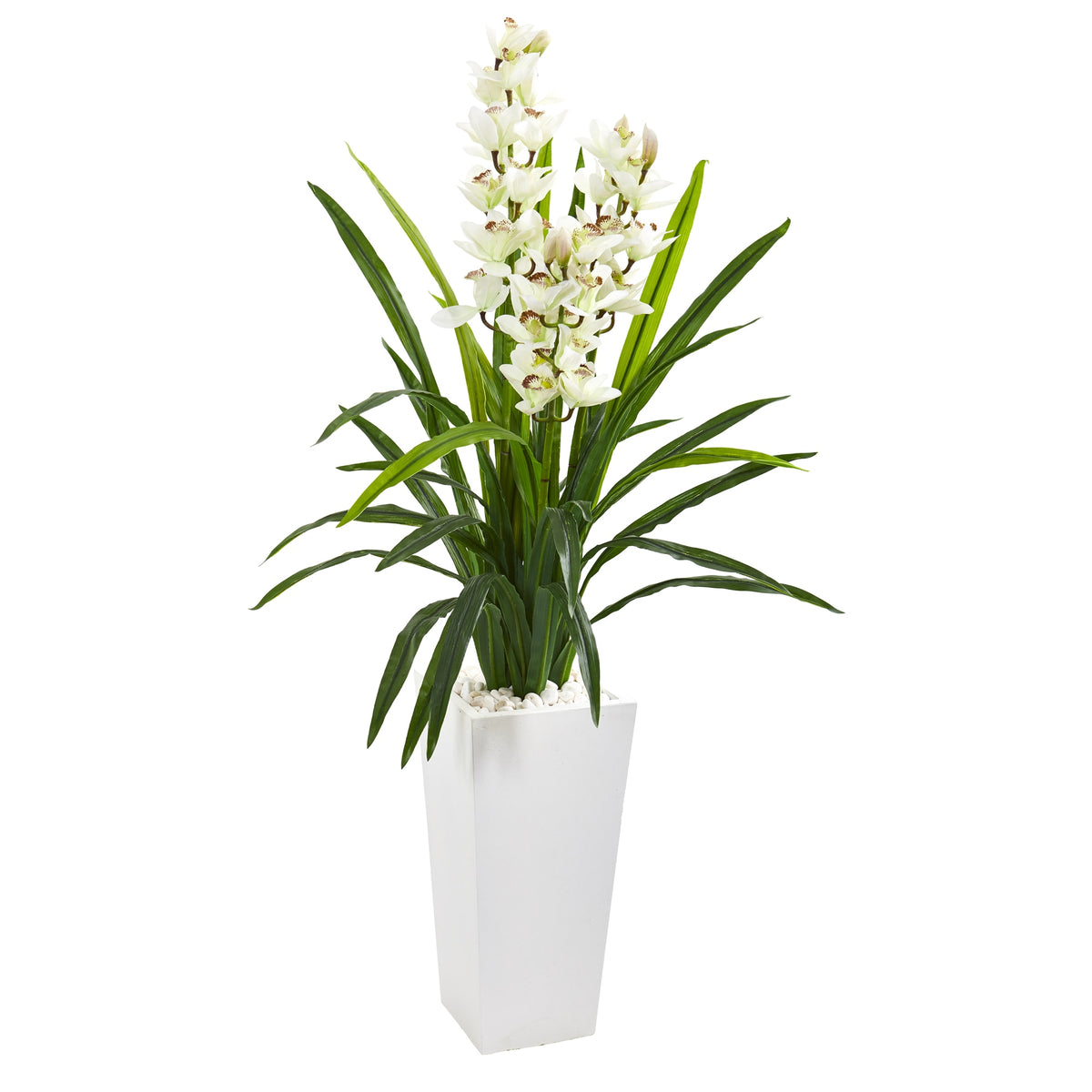 4.5' Cymbidium Orchid Artificial Plant in White Planter by Nearly Natural