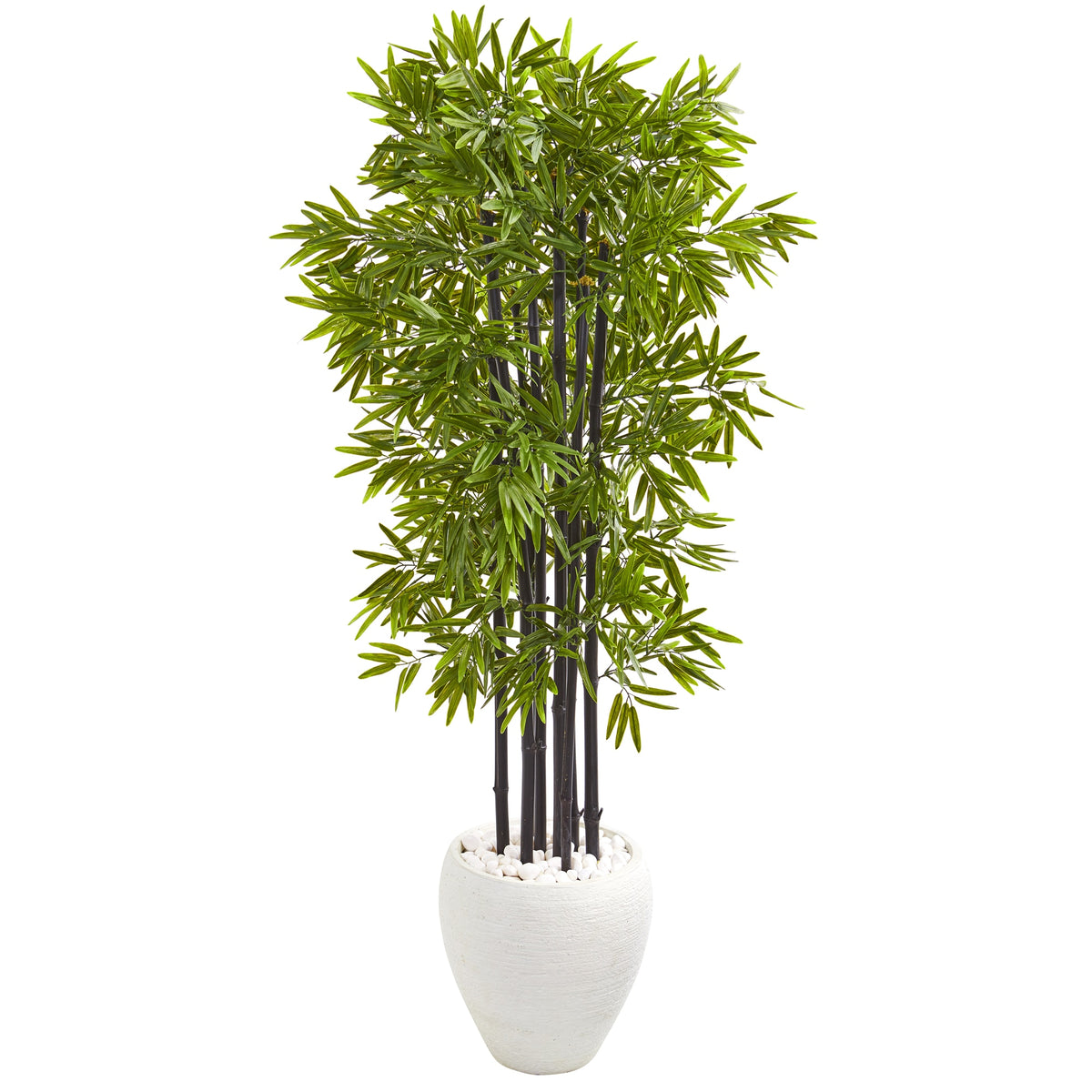 5' Bamboo Tree in White Planter UV Resist (Indoor/Outdoor) by Nearly Natural
