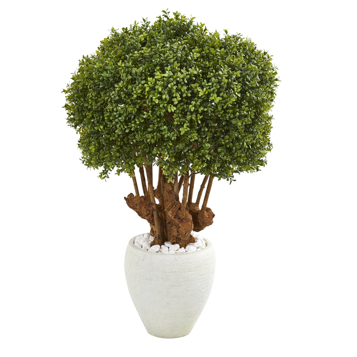 41" Boxwood Topiary Tree in White Planter (Indoor/Outdoor) by Nearly Natural