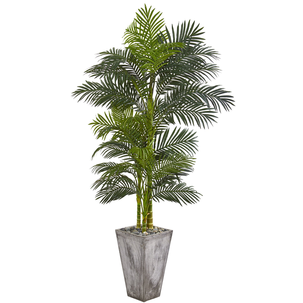 7' Golden Cane Artificial Palm Tree in Cement Planter by Nearly Natural