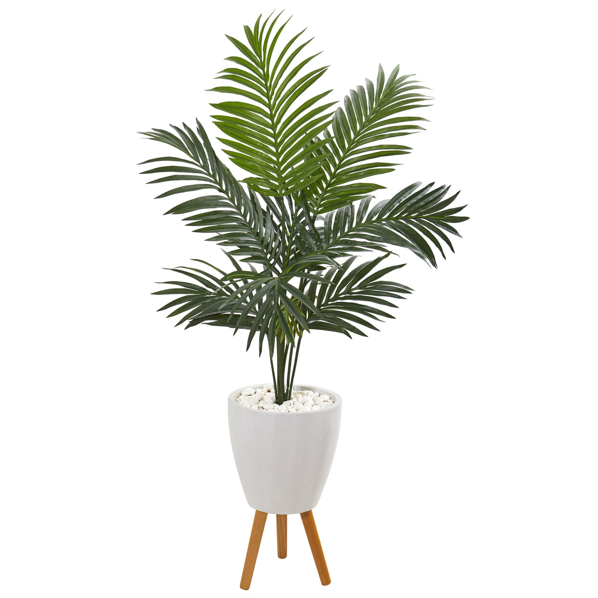 4.5' Kentia Artificial Palm Tree in White Planter with Legs by Nearly Natural