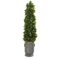 40" Sweet Bay Cone Topiary Tree in Vintage Metal Planter by Nearly Natural