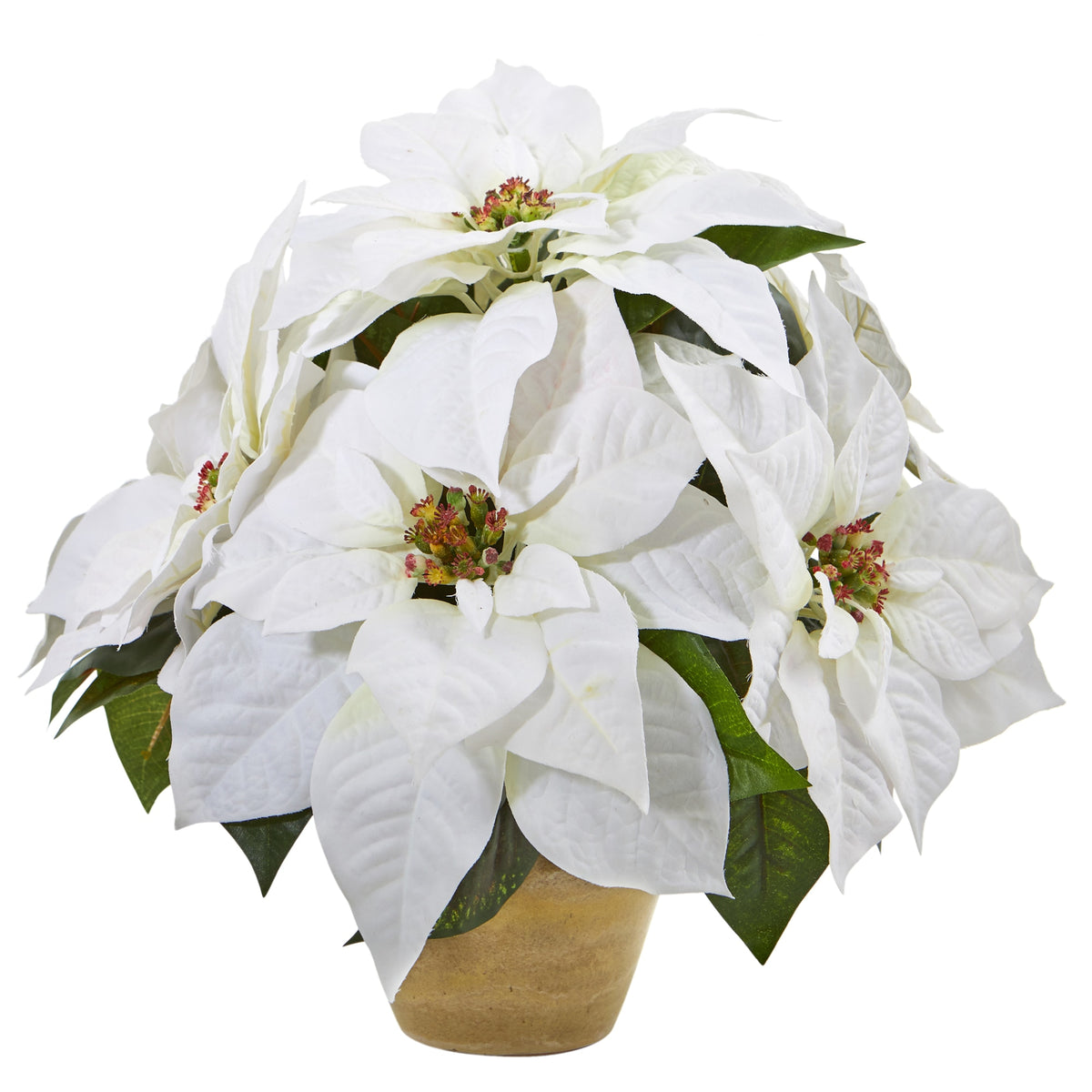 13" Poinsettia Artificial Arrangement in Ceramic Vase by Nearly Natural