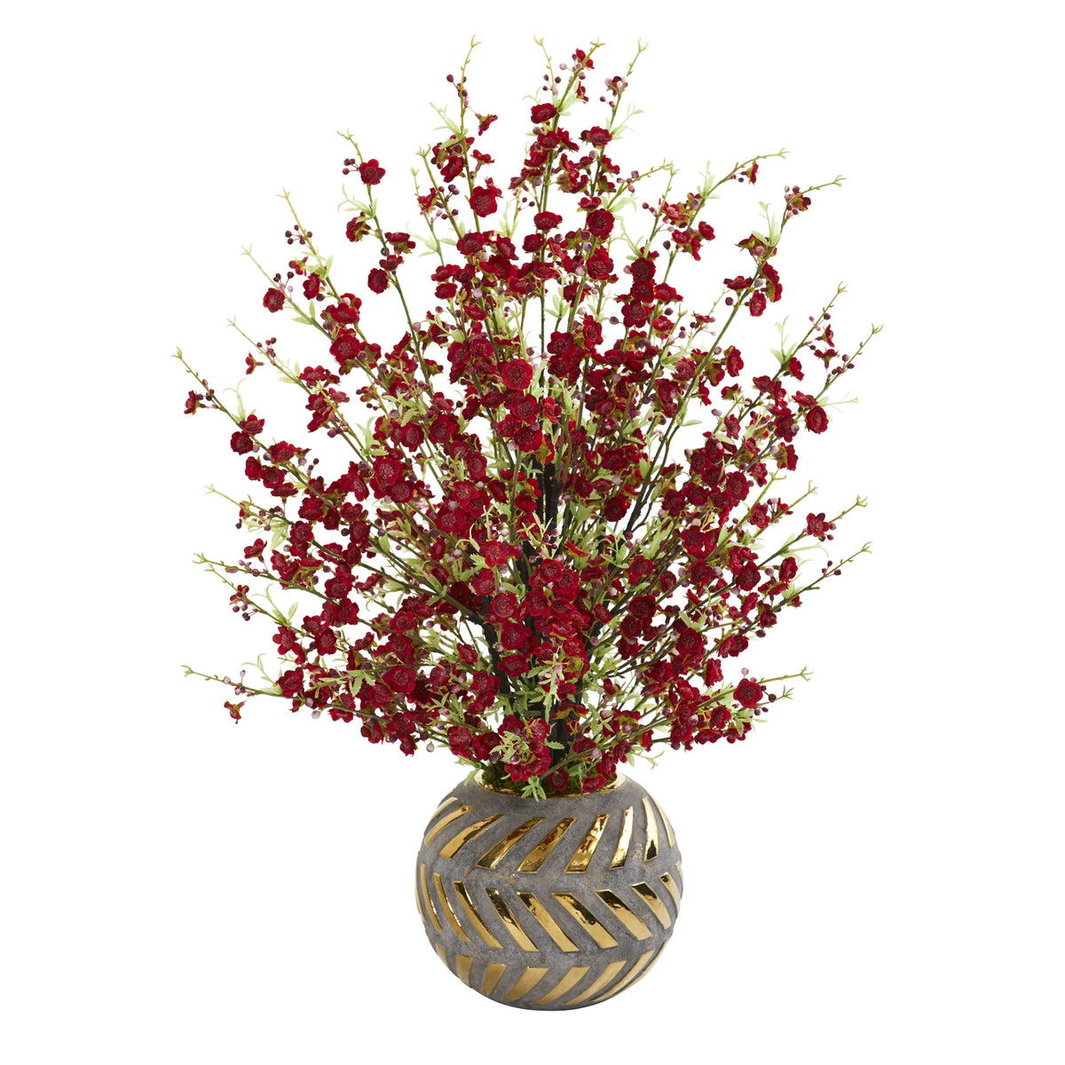 30" Cherry Blossom Arrangement in Vase with Gold Trimming by Nearly Natural