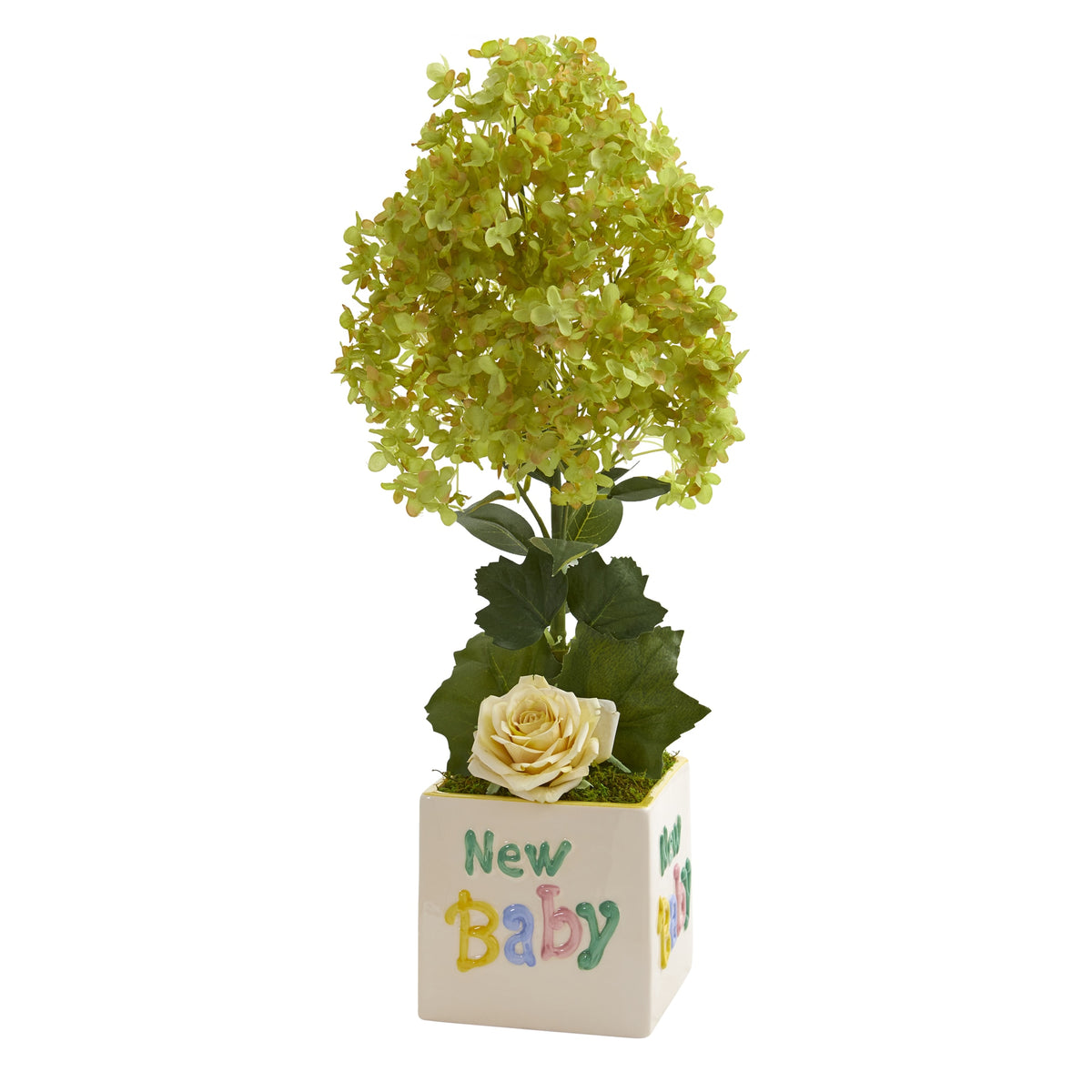 21" Peegee Hydrangea and Rose Artificial Arrangement in Vase by Nearly Natural