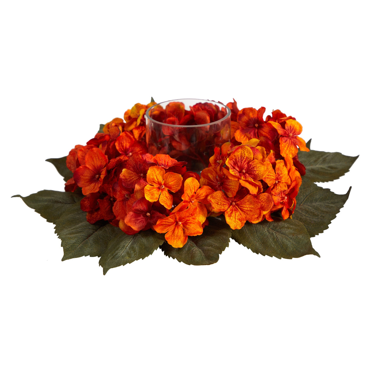 14" Autumn Hydrangea Artificial Candelabrum Arrangement by Nearly Natural
