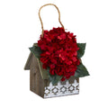 10" Hydrangea Arrangement in Hanging Design House Planter by Nearly Natural