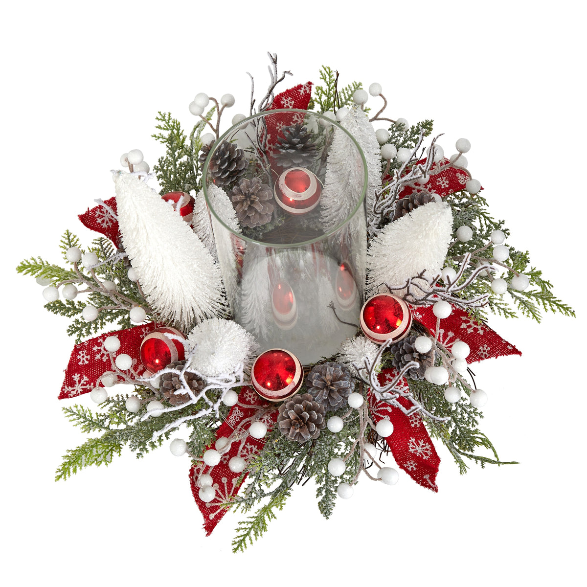 15" Lighted Forest Candle Holder Table Christmas Arrangement by Nearly Natural