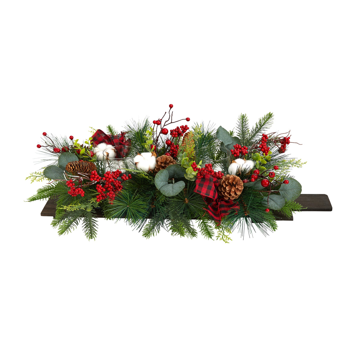 24" Berries and Pinecones Christmas Candelabrum  with Bows by Nearly Natural