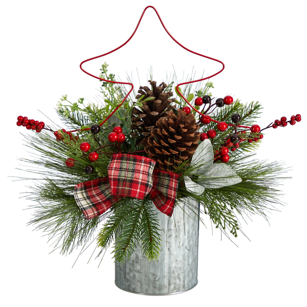 17.5" Christmas Pine Cone and Berries Arrangement by Nearly Natural