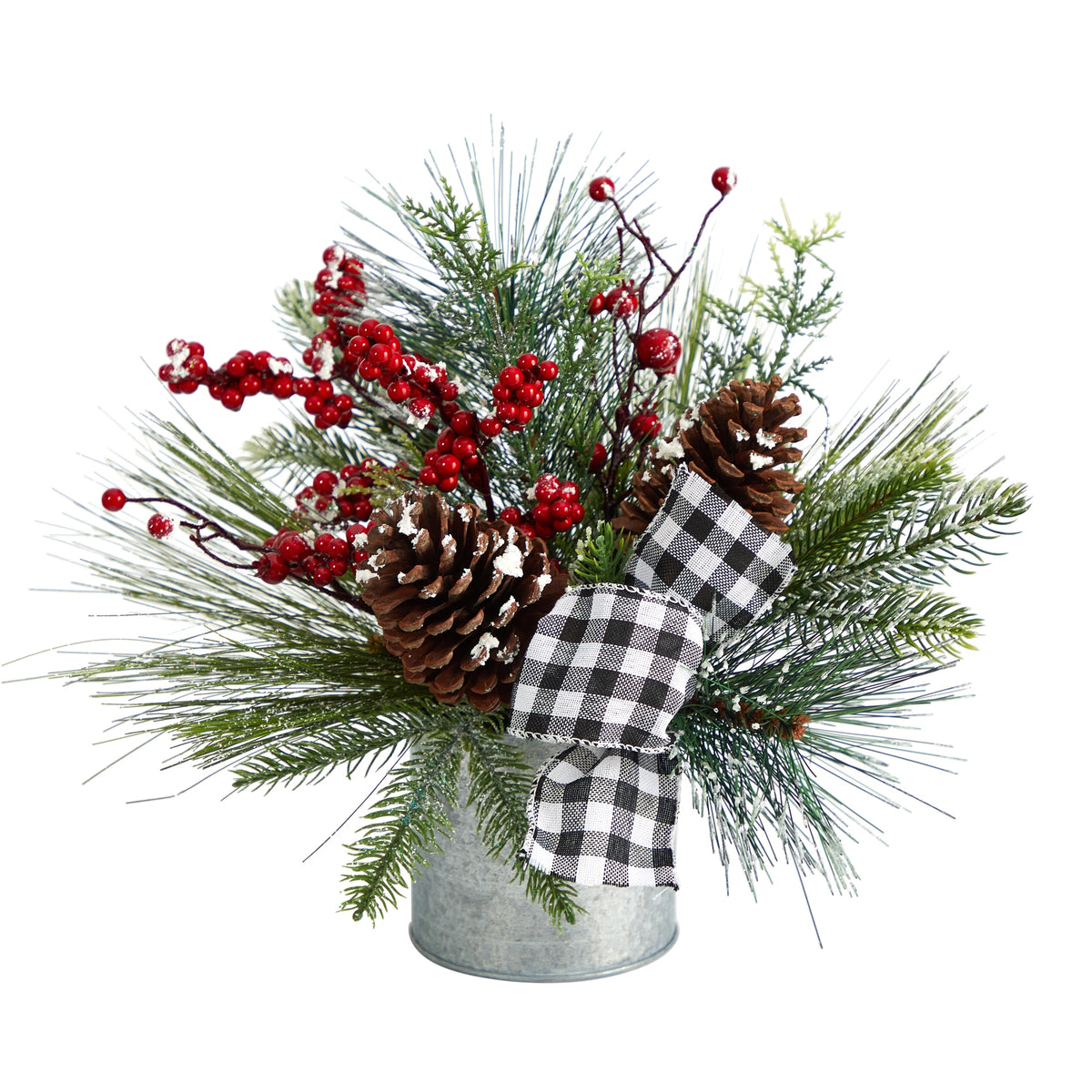 12" Christmas Frosted Pine Cones and Berries Arrangement by Nearly Natural