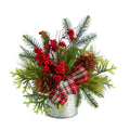 12" Christmas Pine Cones and Berries Arrangement by Nearly Natural