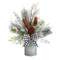 20" Holiday Winter Greenery w/Pinecones & Gingham Plaid Bow by Nearly Natural