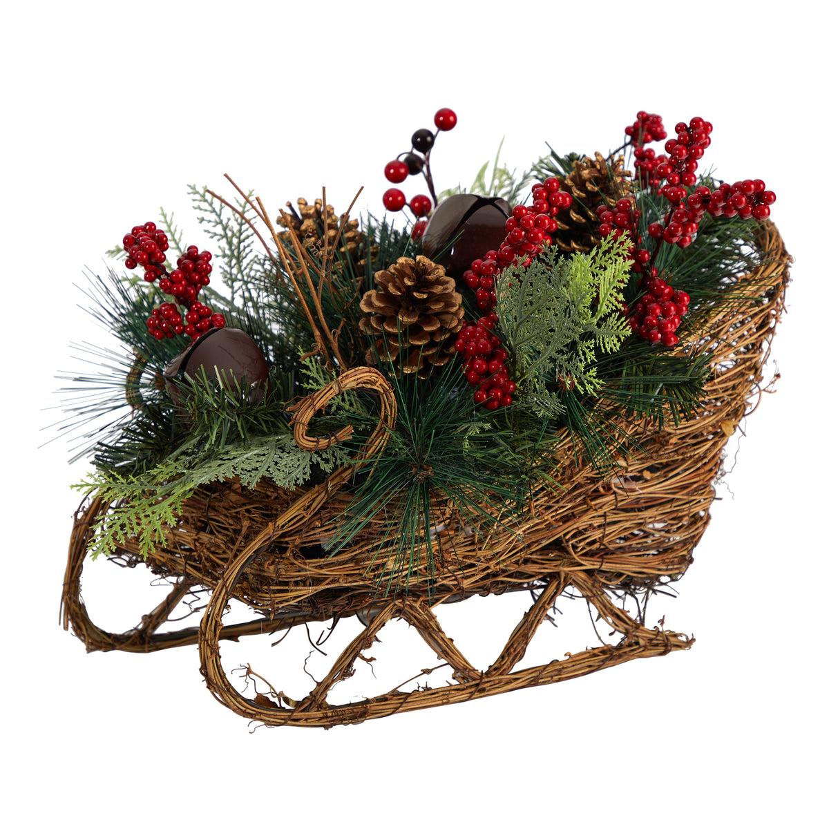 18" Sleigh with Pinecones and Berries Christmas Arrangement by Nearly Natural
