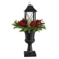 33" Christmas Lantern with Berry and Pinecones in Urn by Nearly Natural