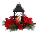 15" Christmas Lantern with Poinsettia and Pinecones by Nearly Natural